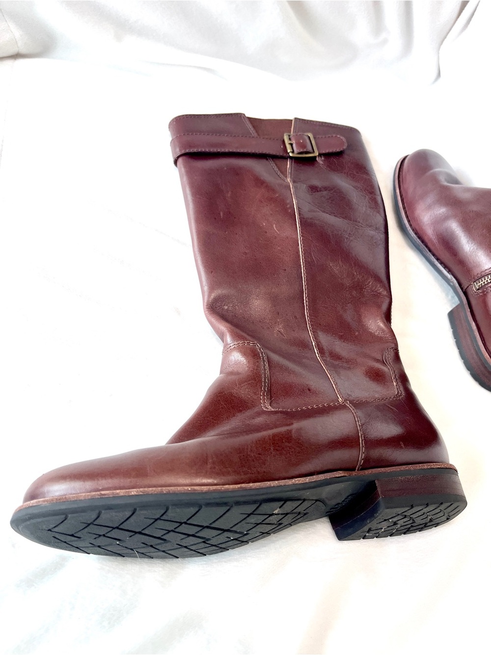 L.L. Bean Westport Leather Tall Riding Boots Burgundy Brown 7W Wide Brazil - Picture 5 of 9